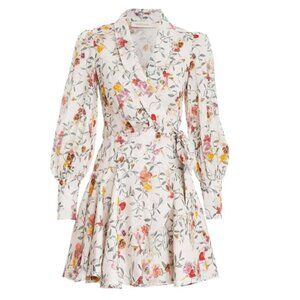 Zimmermann Elka Vine White Floral Print Linen Wrap Mini Dress Size 1 Small